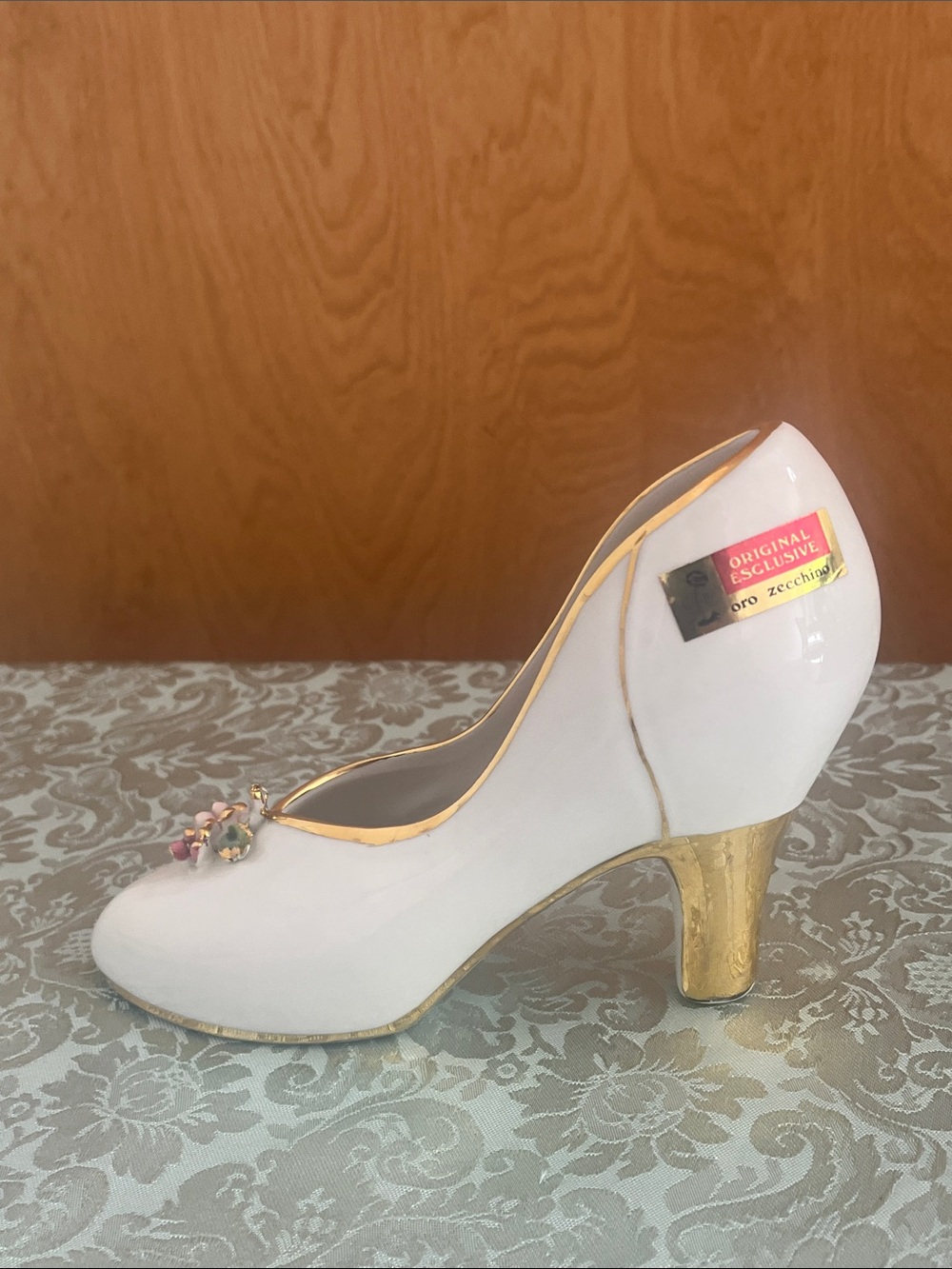 Vintage Oro Zecchino Italian Porcelain White & Gold High Heel Figurine